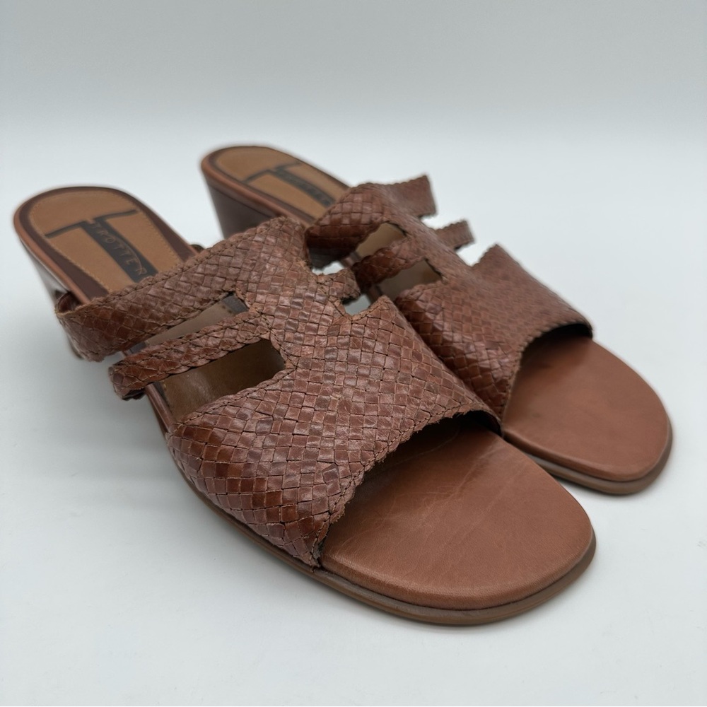 Trotters Brown Woven Leather Heeled Sandals